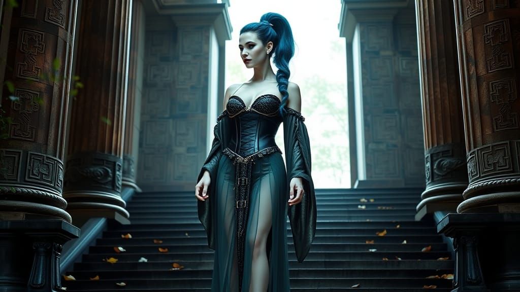 Regal Goddess in Supernatural Robes and Latex Corset
