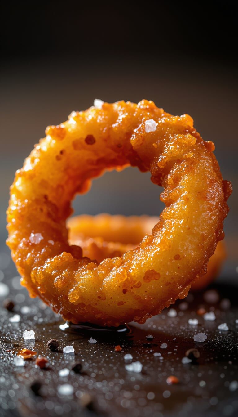 Crispy Golden Onion Ring Macro Shot