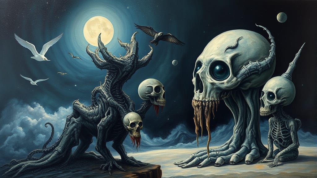 Surrealist Nightmare Landscape with Dreamlike Contrasts