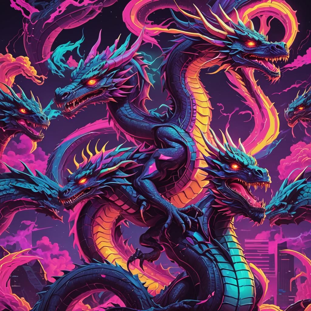 Synthwave Dragon in Neon Retro Style