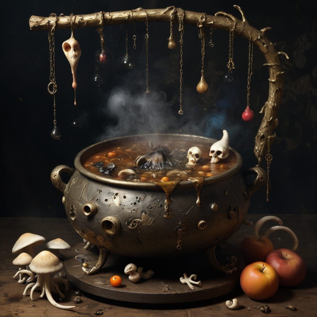 Spectral Stew: A Nightmarish Cauldron in Surrealism Style