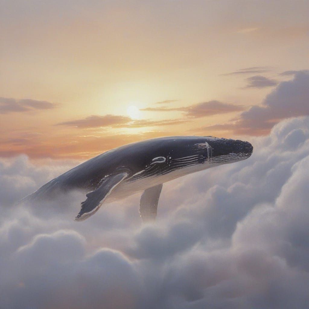 Ethereal Humpback Whale Portrait in Soft Focus Oil Painting