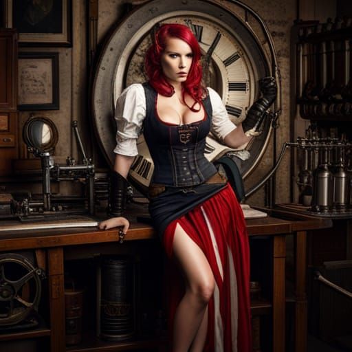 American Flag as Steampunk Barmaid AI Art
