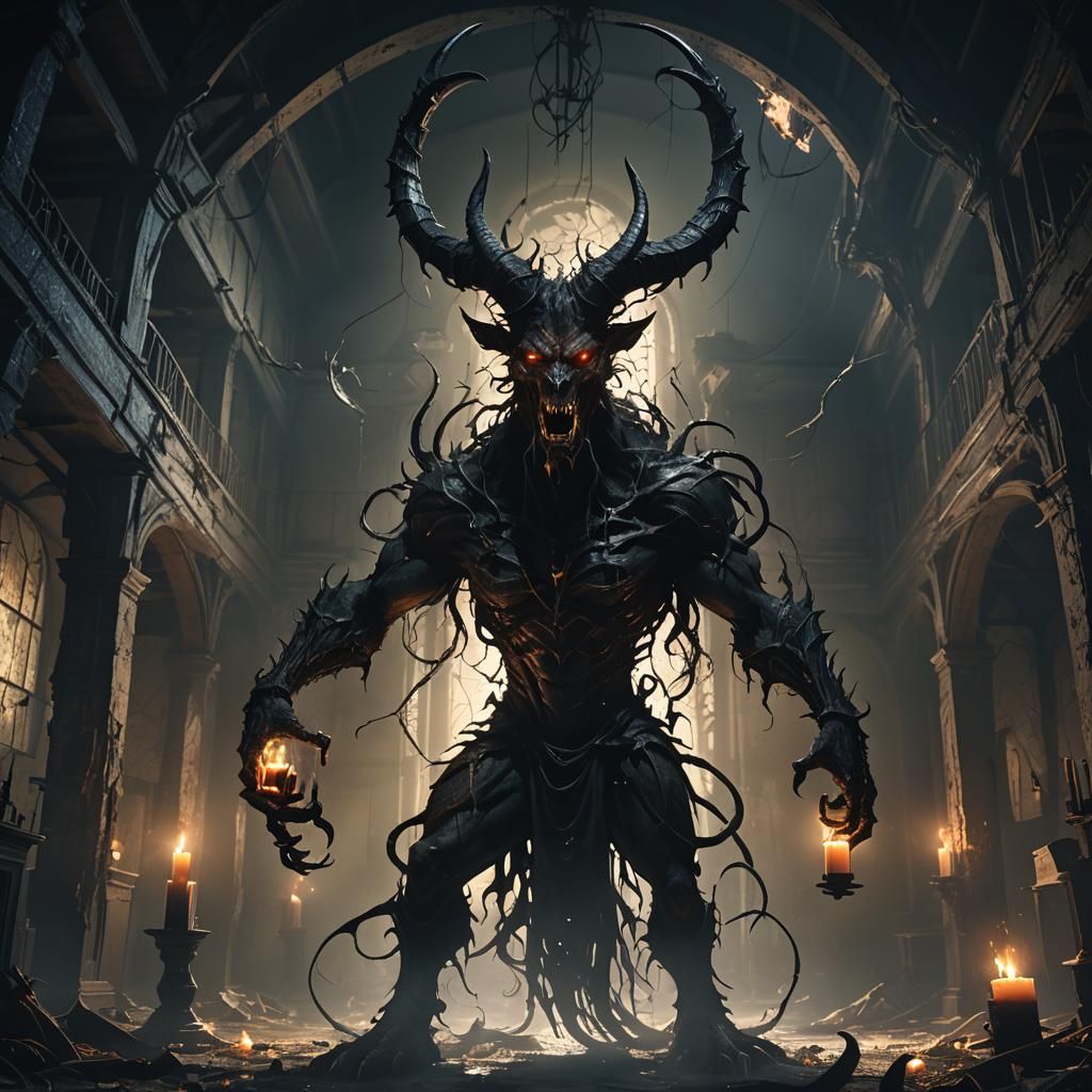 Towering Demon in Abandoned Foster Home: Dark Fantasy Art