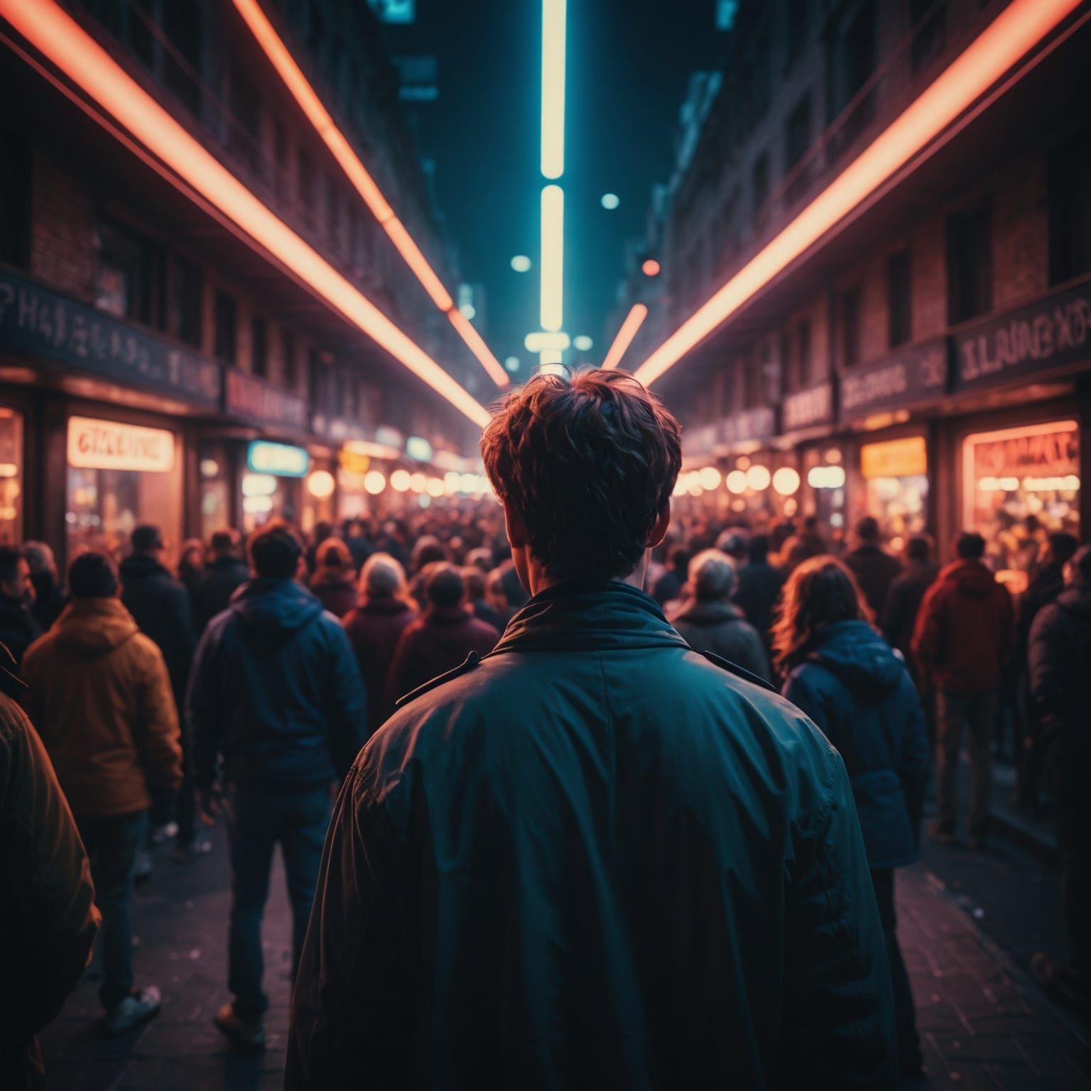 Street Scene with Glowing Hearts in Cinematic Style