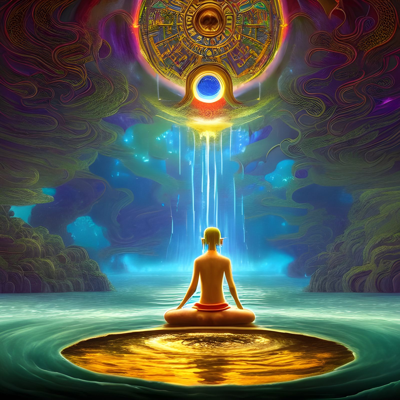 Dreamlike Sci-Fi Water Temple Digital Art