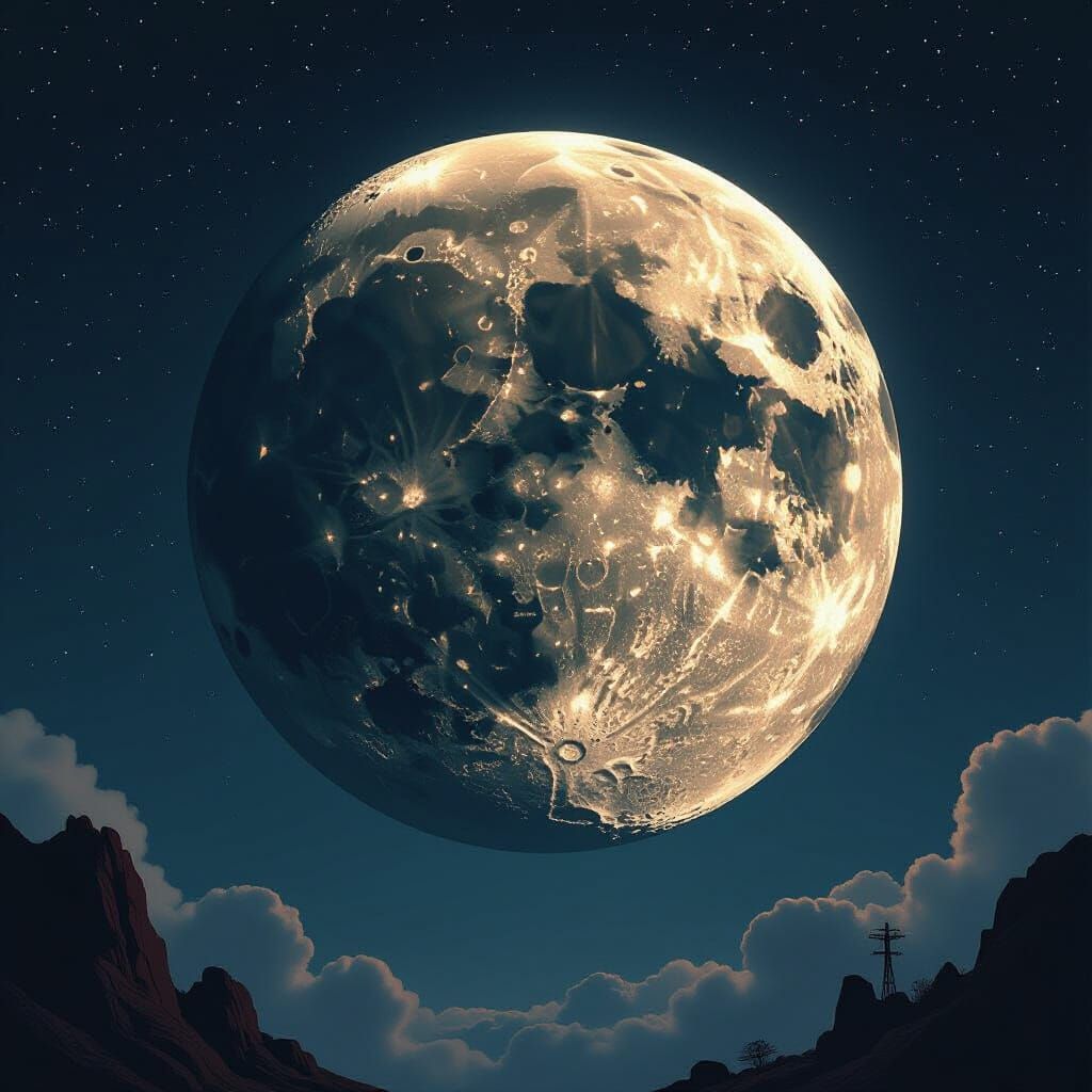 Rusted Metallic Moon in Futuristic Style