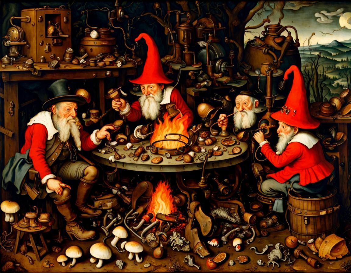 Wizards Feast on Fly Agaric in Breyghel Style