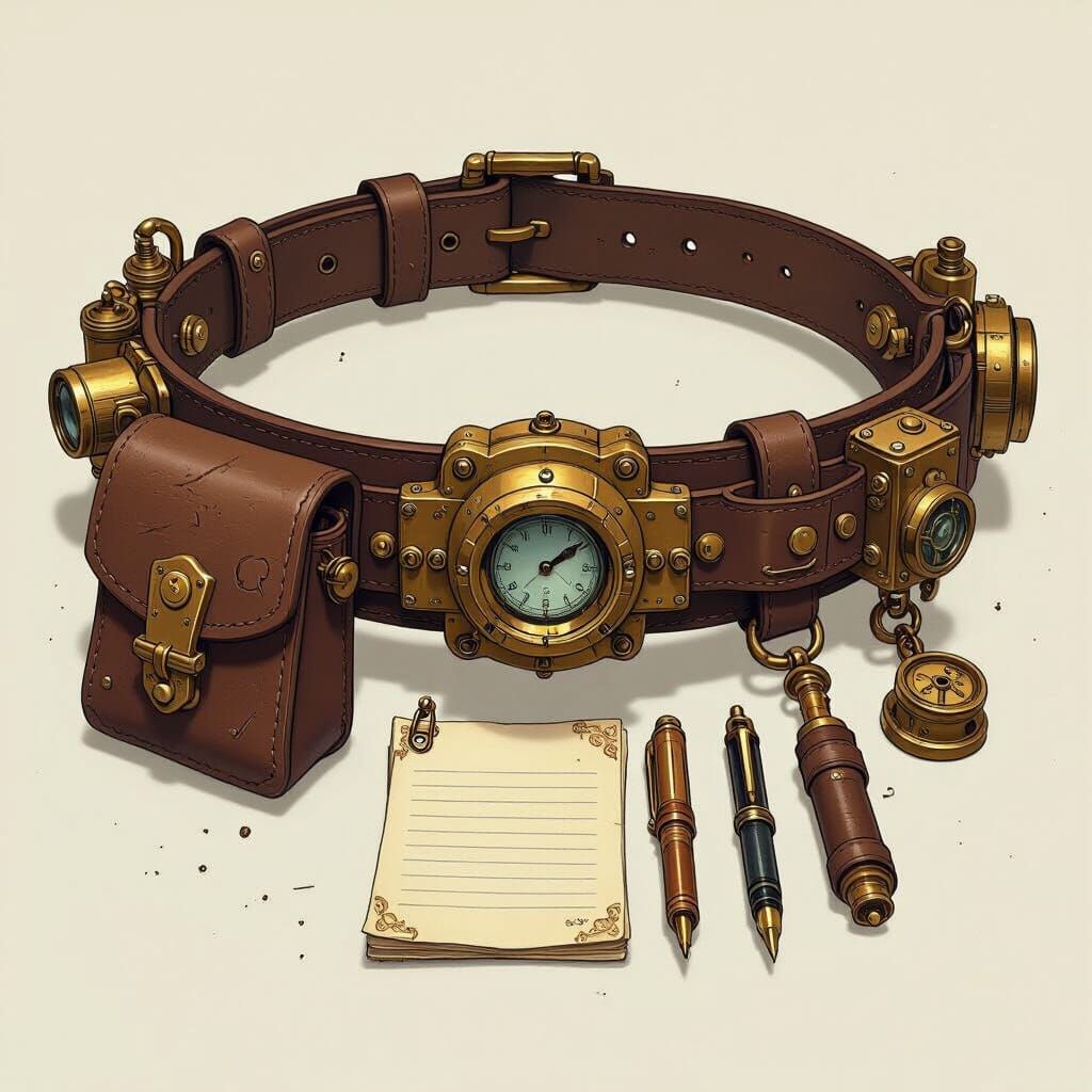 Steampunk Belt with Brass Fixtures and Leather Straps