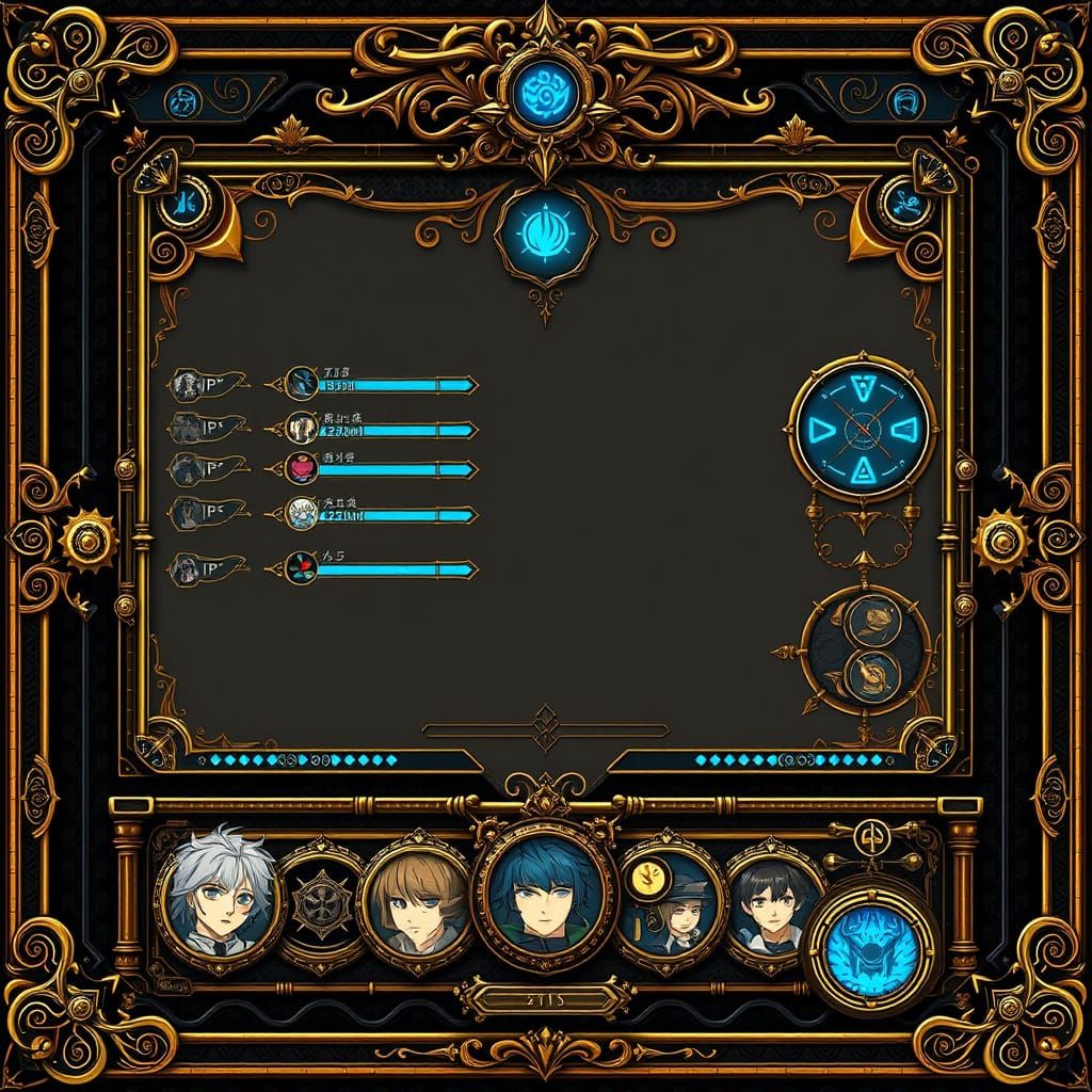 Elegant Steampunk Battle Screen in Victorian Sci-Fi Style