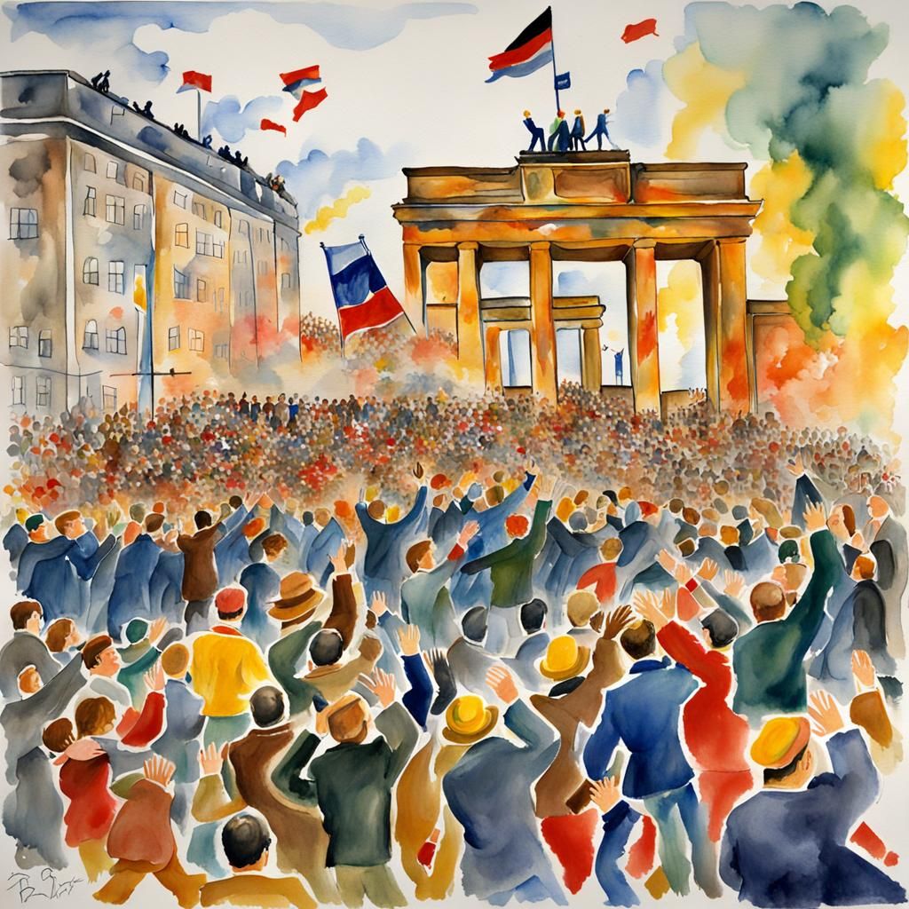 Berlin Wall Fall: Joyous Celebration in Watercolor and Oil