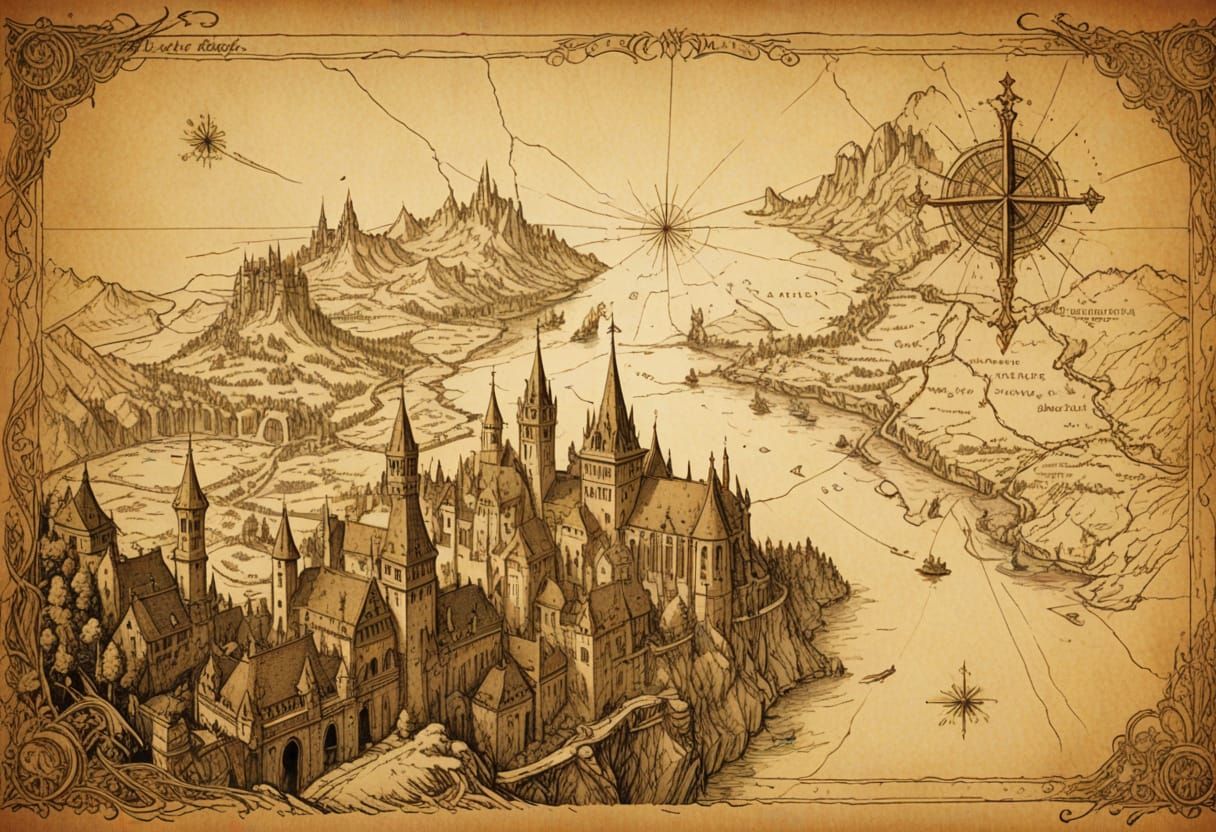 Medieval Fantasy World Unfolds on Ancient Parchment in Comic...