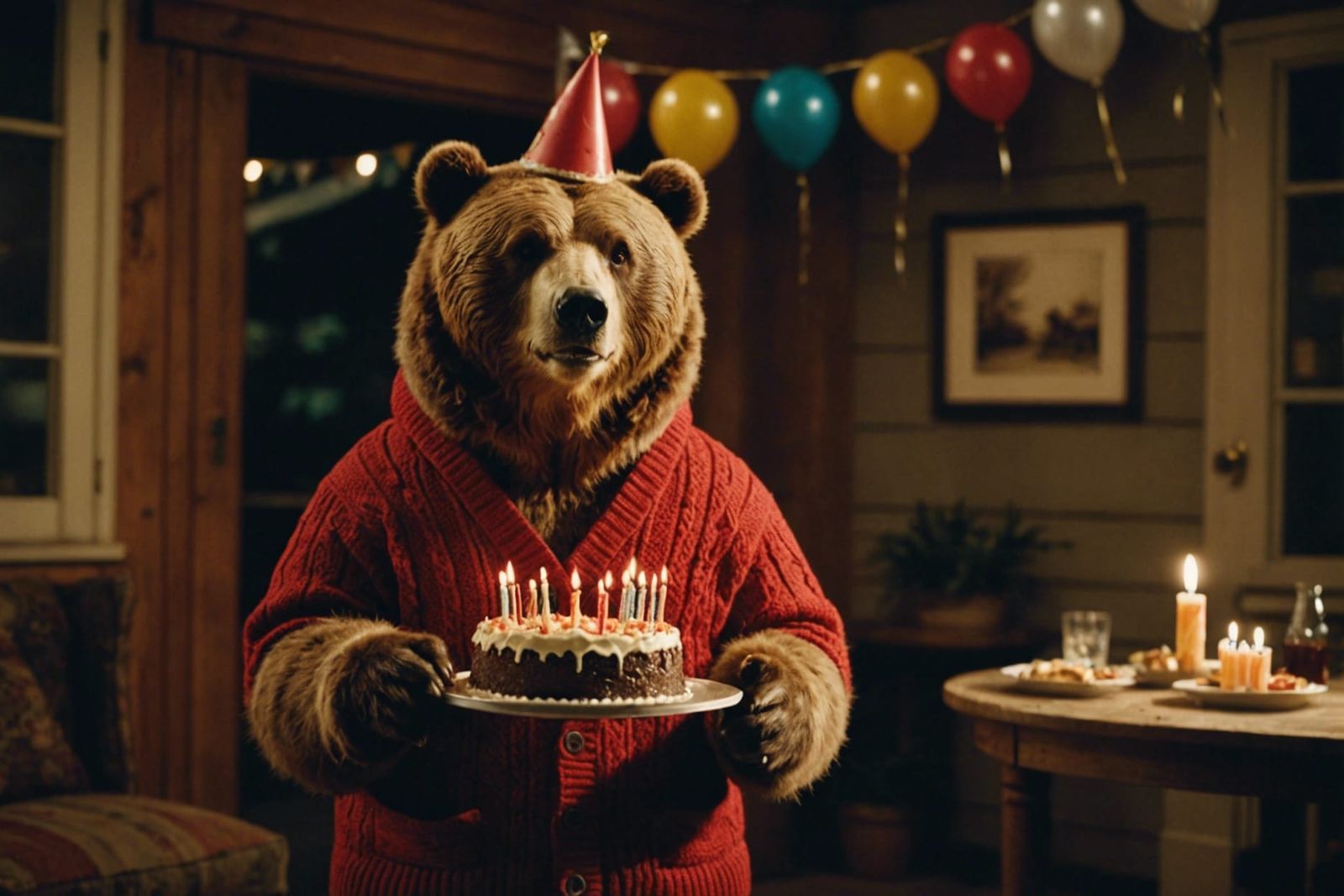 Kodiak Bear Celebrates Birthday: Cinematic Film Still