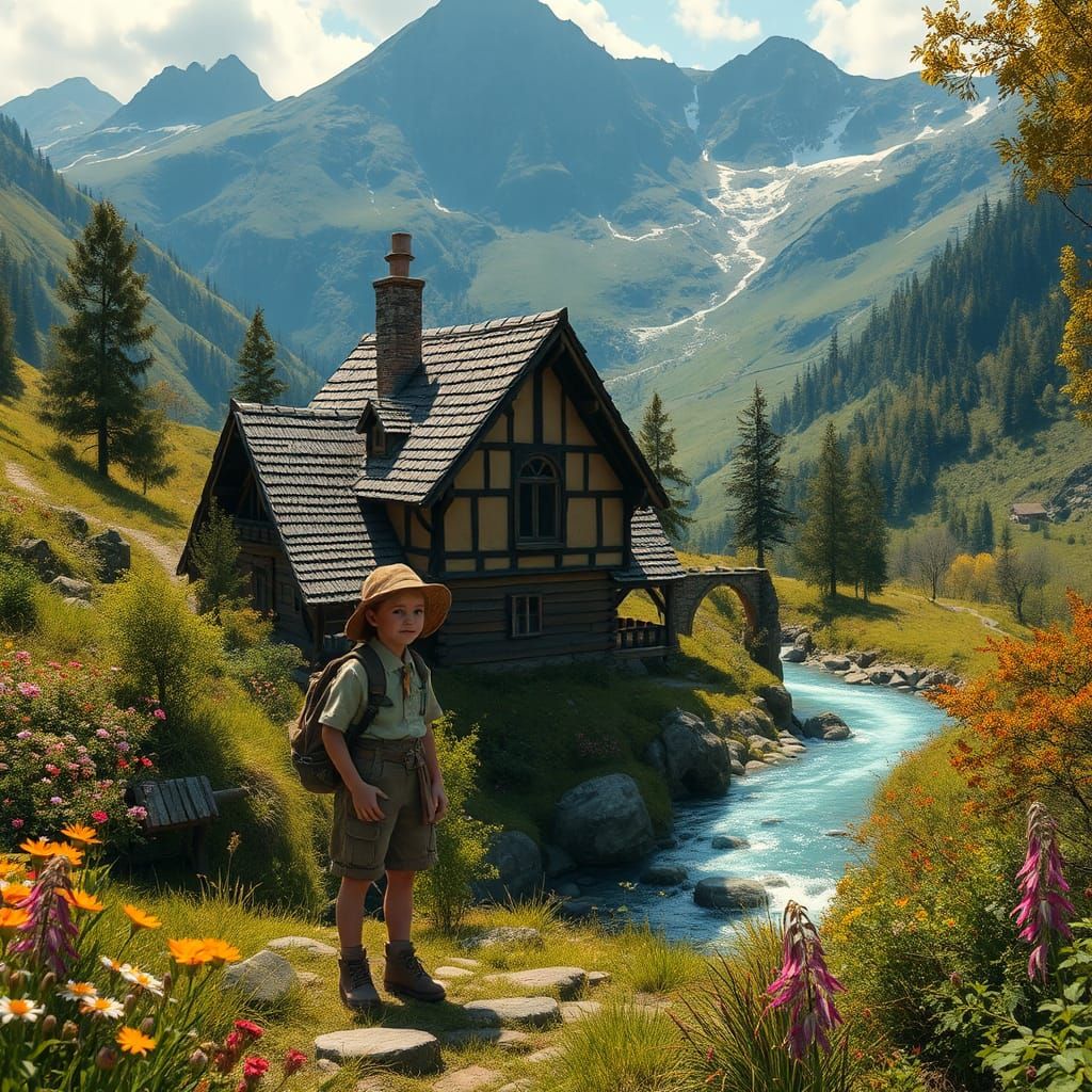 Kids Explore Mountain House in Fantasy Style