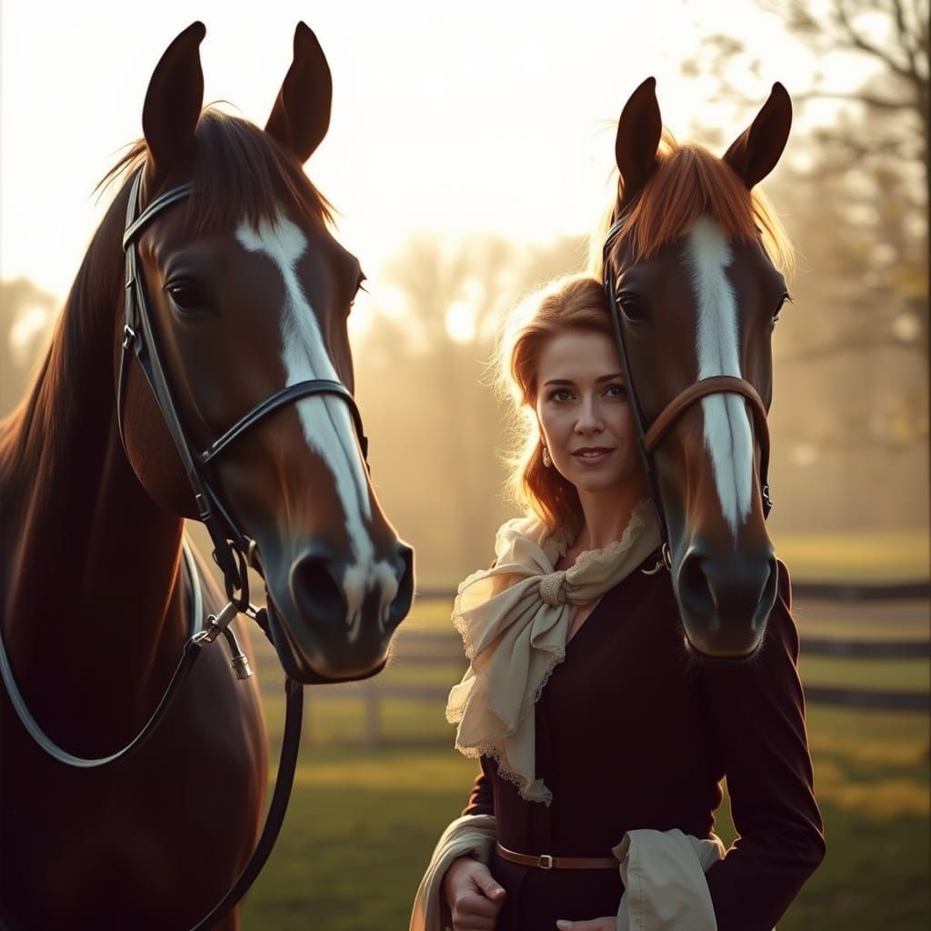 Elegant Woman and Stallion in Classical Portrait Style