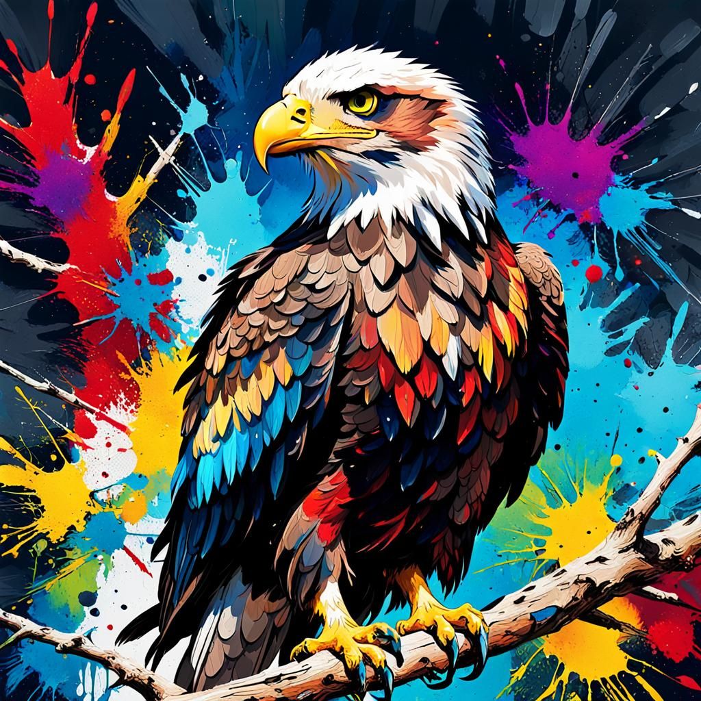 Vibrant Splatter Art Eagle Close-Up
