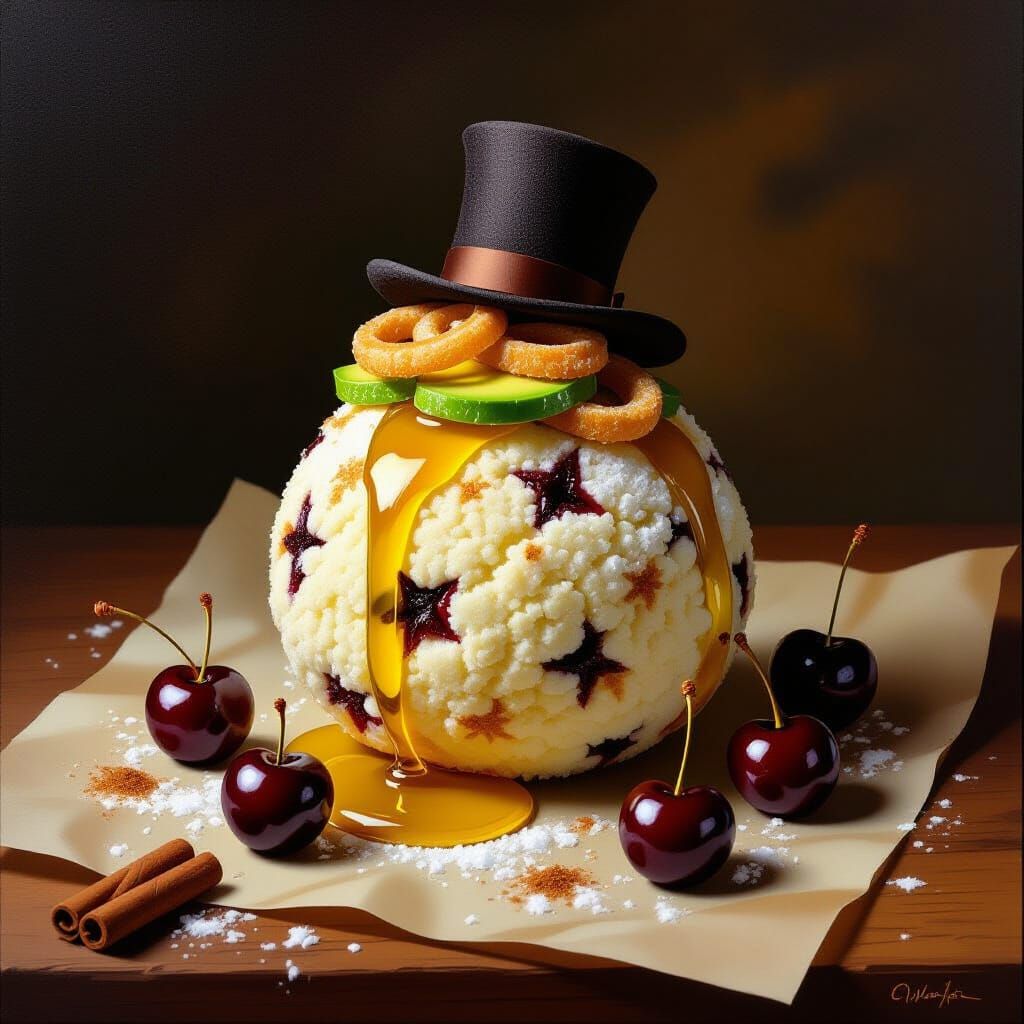 Textured Oil Painting of a Unique Dessert Ball