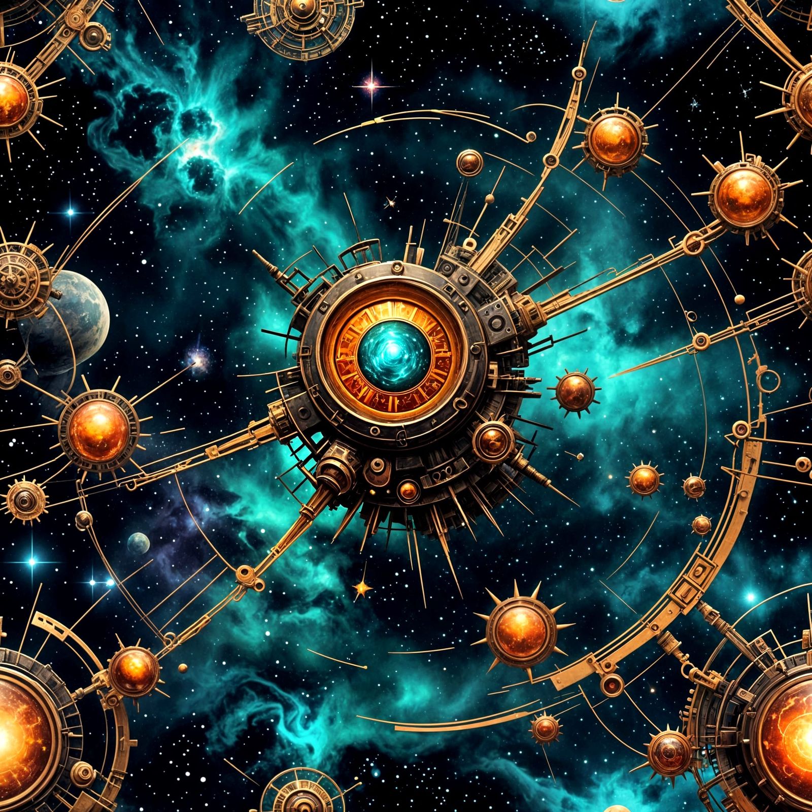 Surreal Steampunk Cosmic Art Deco Nebula