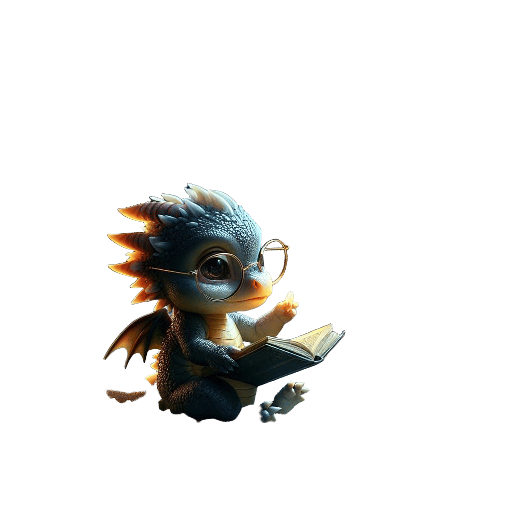 Cute dragon reading a book