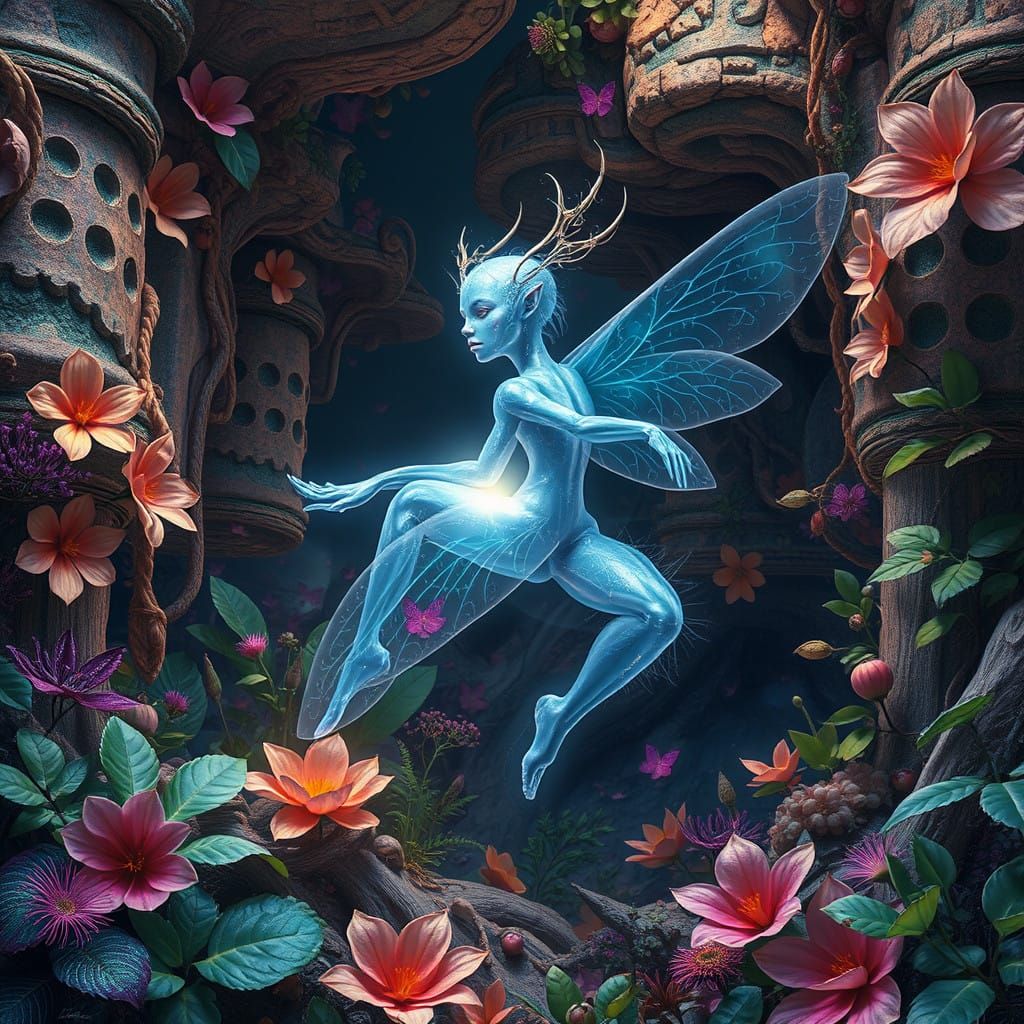 Ethereal Alien Being in Vibrant, Surreal Landscape