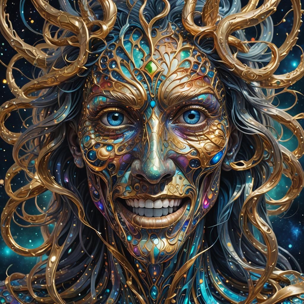 Fantasy Creature with Intense Eyes in Cosmic Illustration