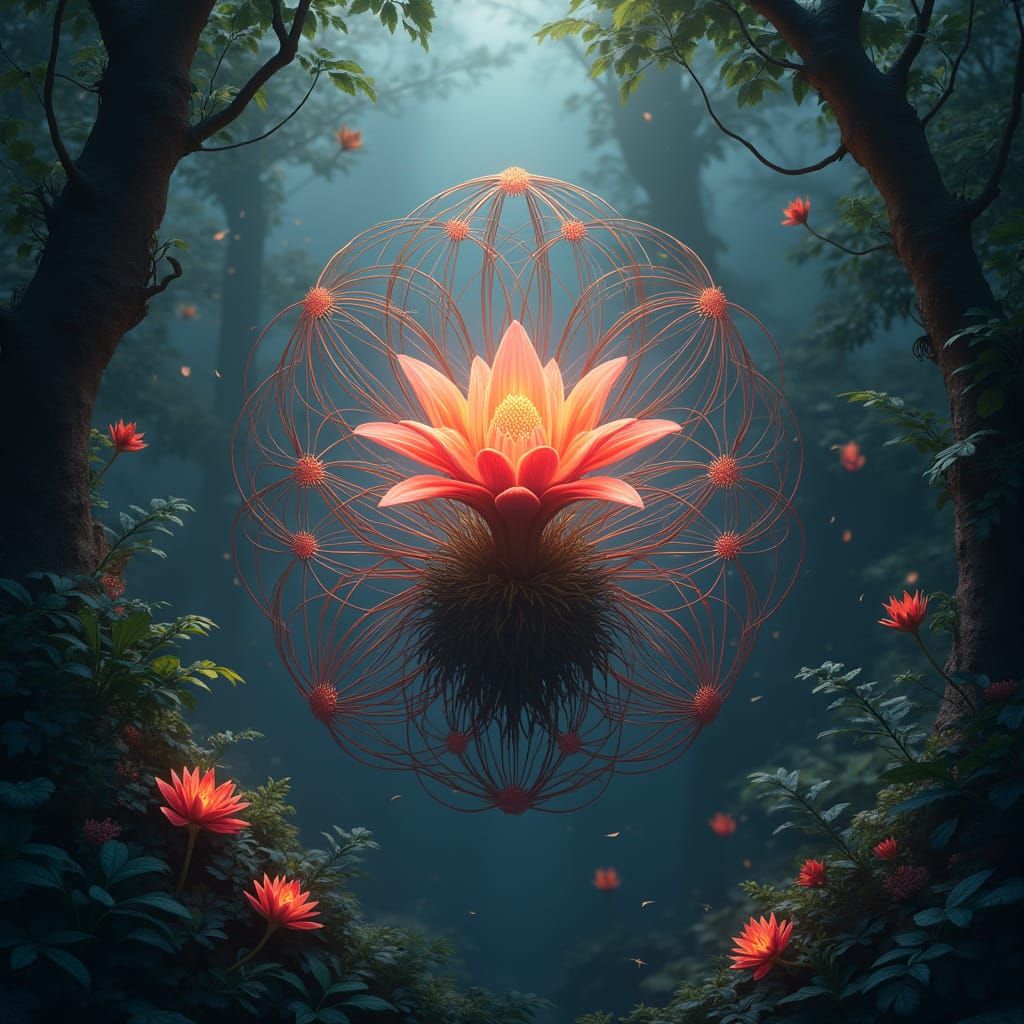 Fibonacci Flower in Jungle: Matte Painting Style