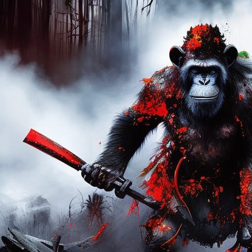 Evil Chimpanzee Gravedigger in Textured Speedpaint Style