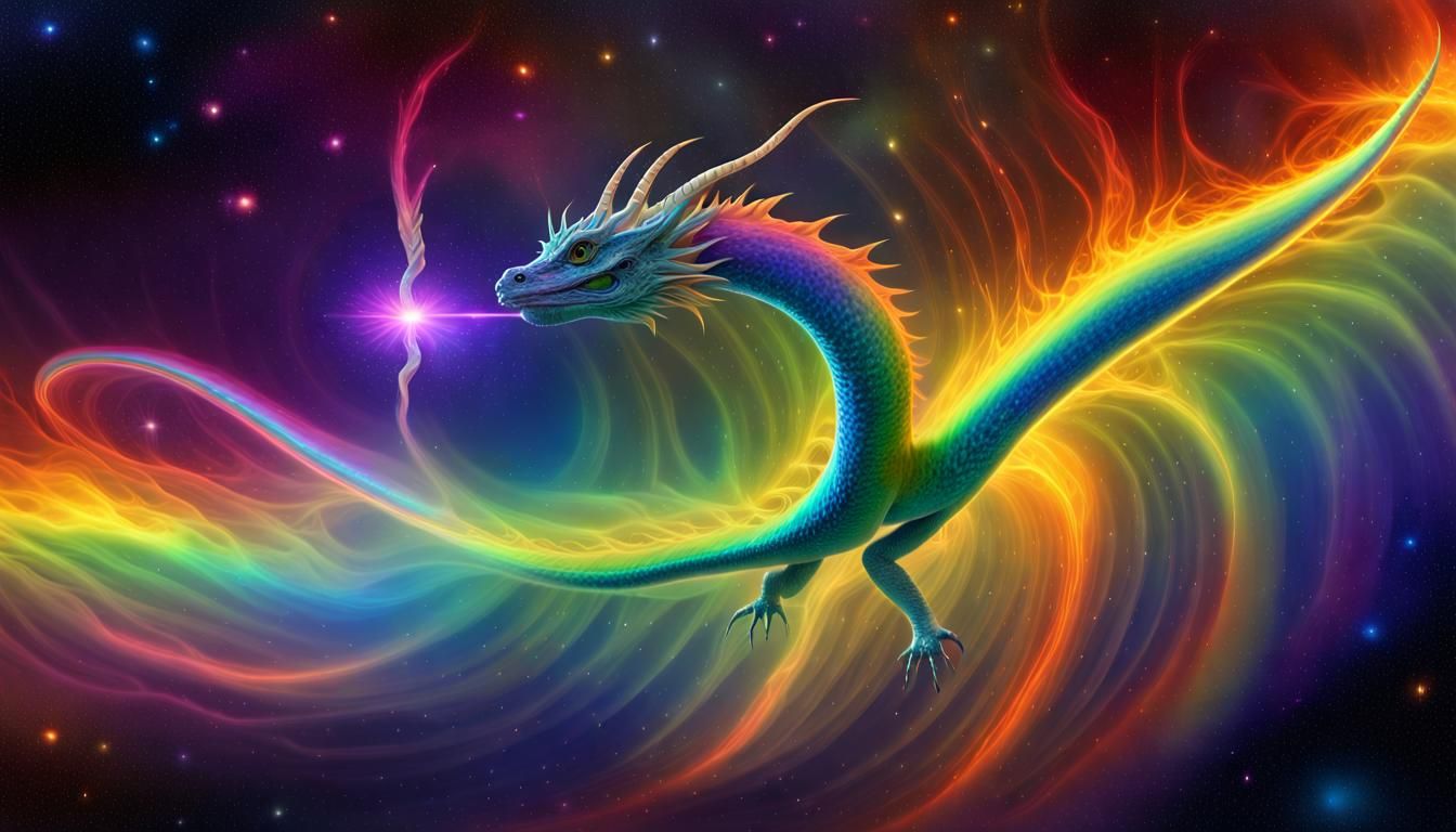 Rainbow Dragon Soaring Across the Cosmos
