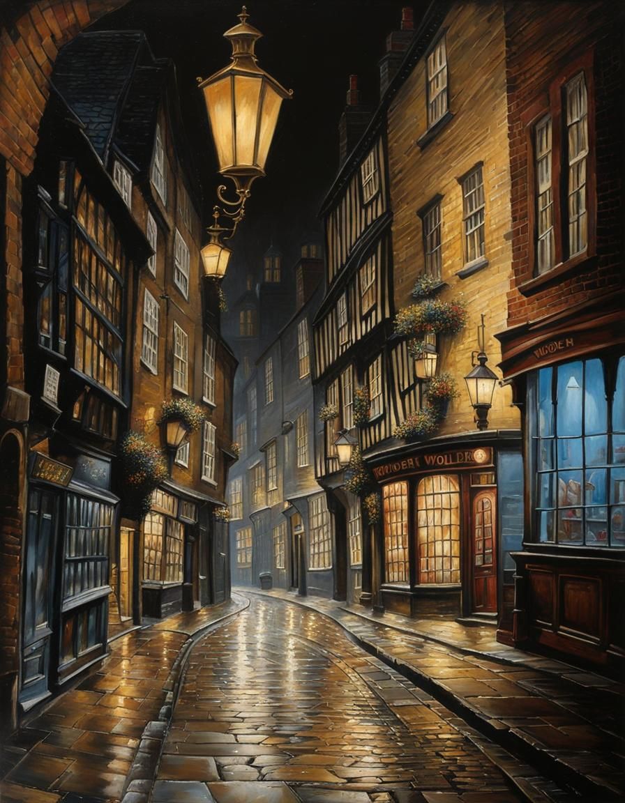 The Shambles, York: 18th Century Oil Painting