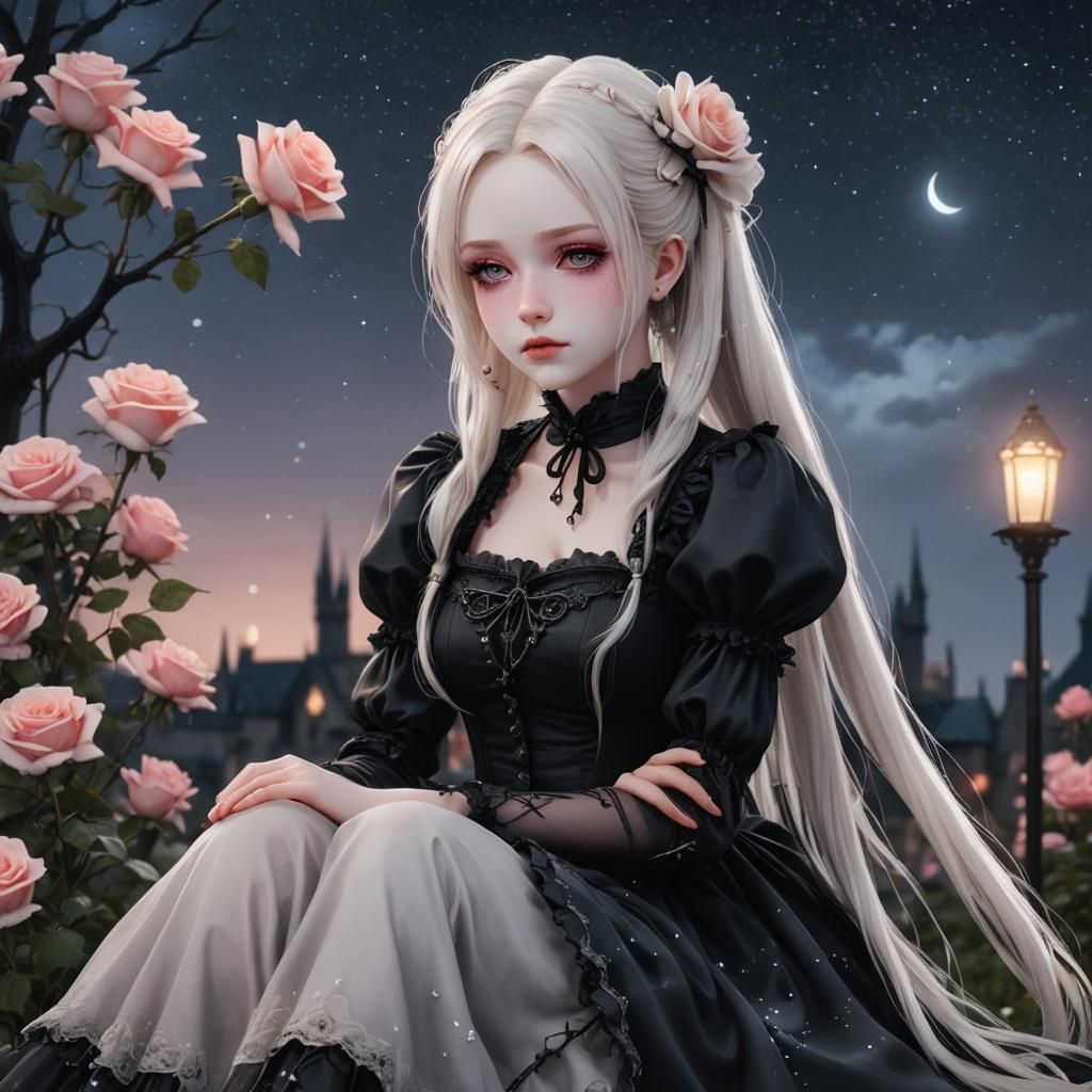 Gothic Girl Under Rose, 3D Anime Art