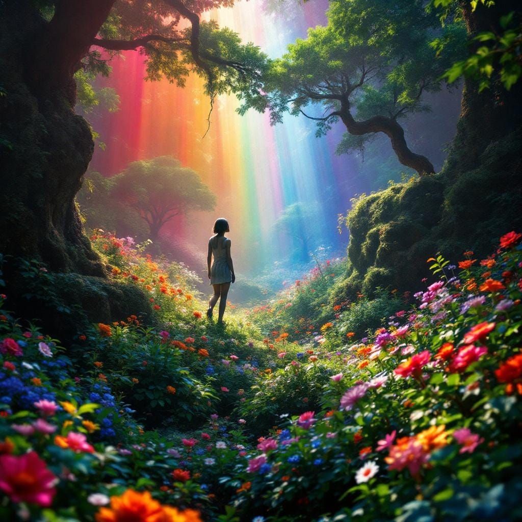 Vibrant Rainbow Forest in Cinematic Lighting