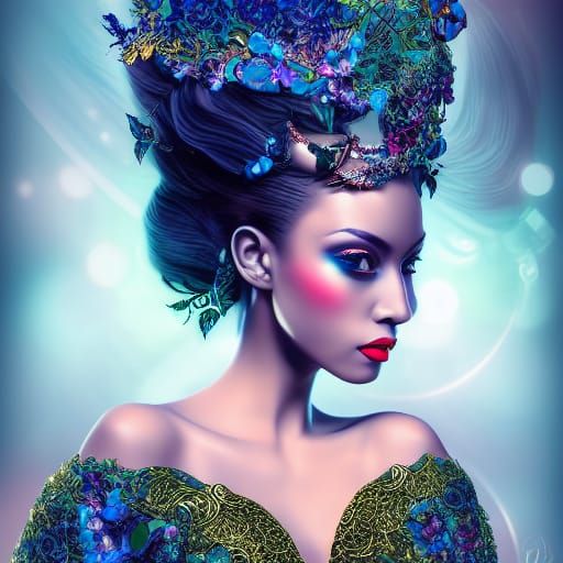 Intricate Collage of a Midnight Beauty in 3D