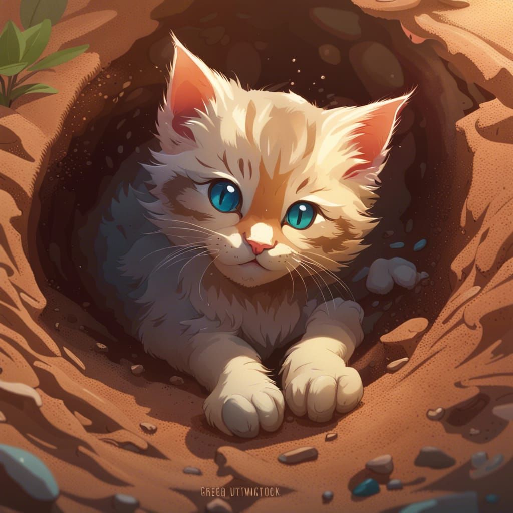 Cute Kitten Portrait in Hyperdetailed Digital Art Style