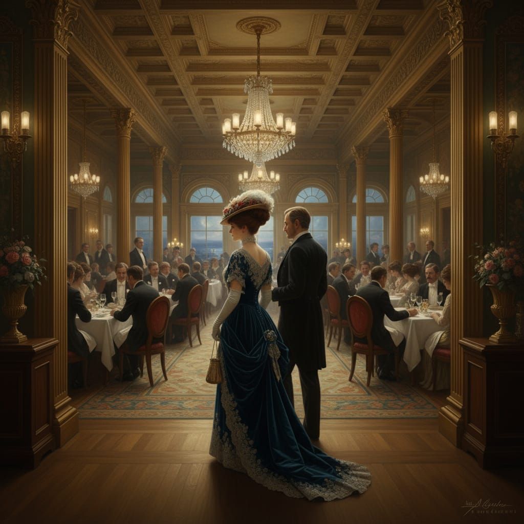 Titanic First Class Dining Room Scene in 1910s Style
