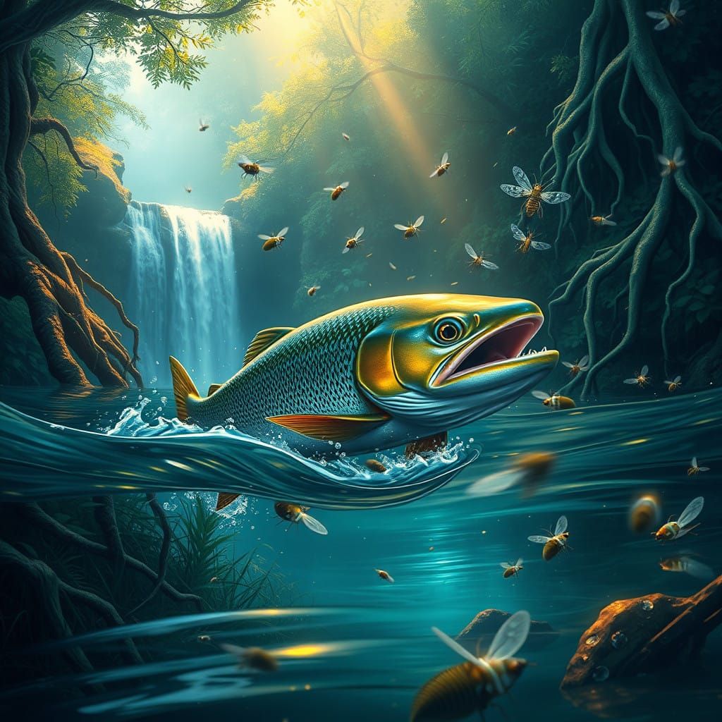 Tranquil Trout Hunt in Iridescent Waterscapes