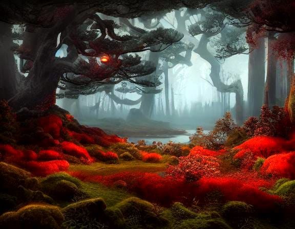 Spooky Fantasy Landscape with Red Moons