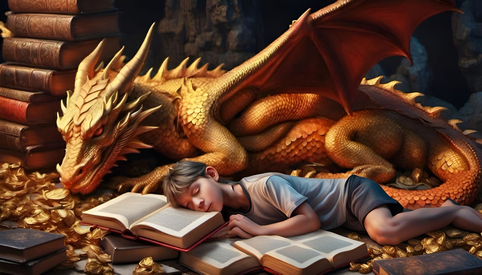 Red Dragon's Nap with Children and Treasure