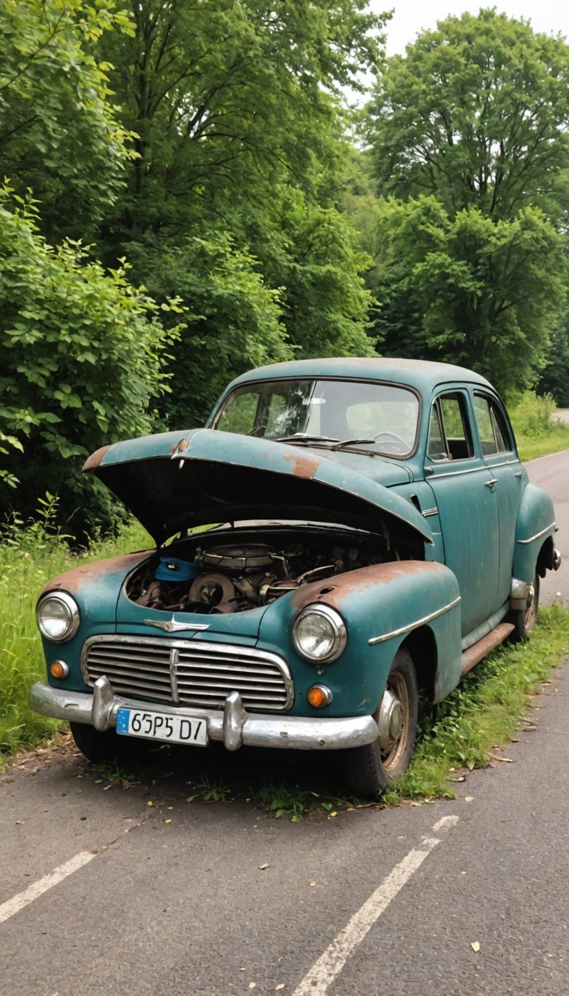 Weathered Classic Car in Disrepair