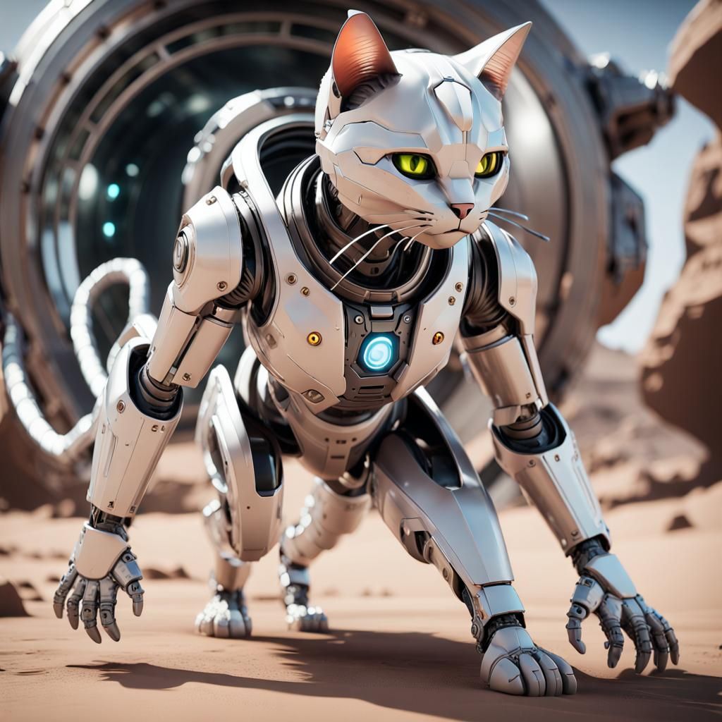 Futuristic Cat Bounty Hunter in Sci-Fi Spacesuit