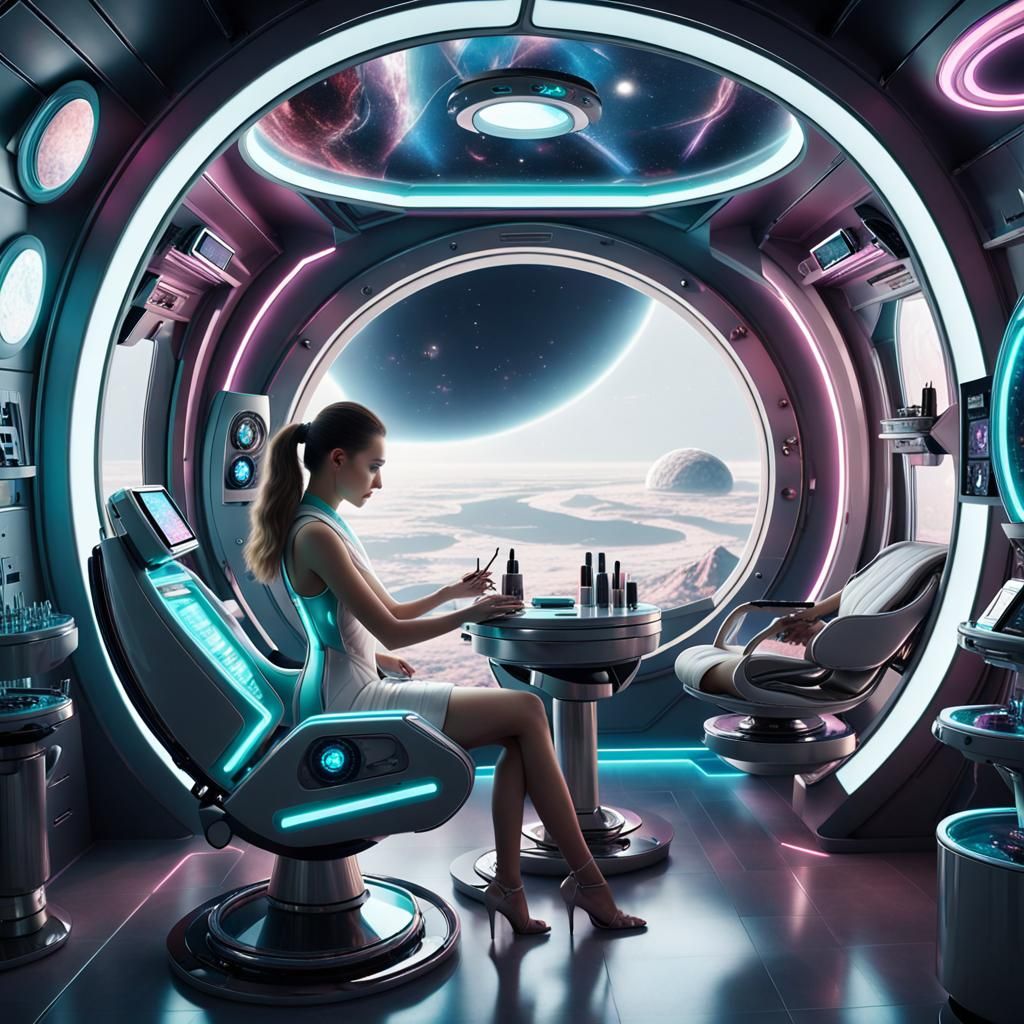 Futuristic Nail Salon in Spaceship, Sci-Fi Concept Art