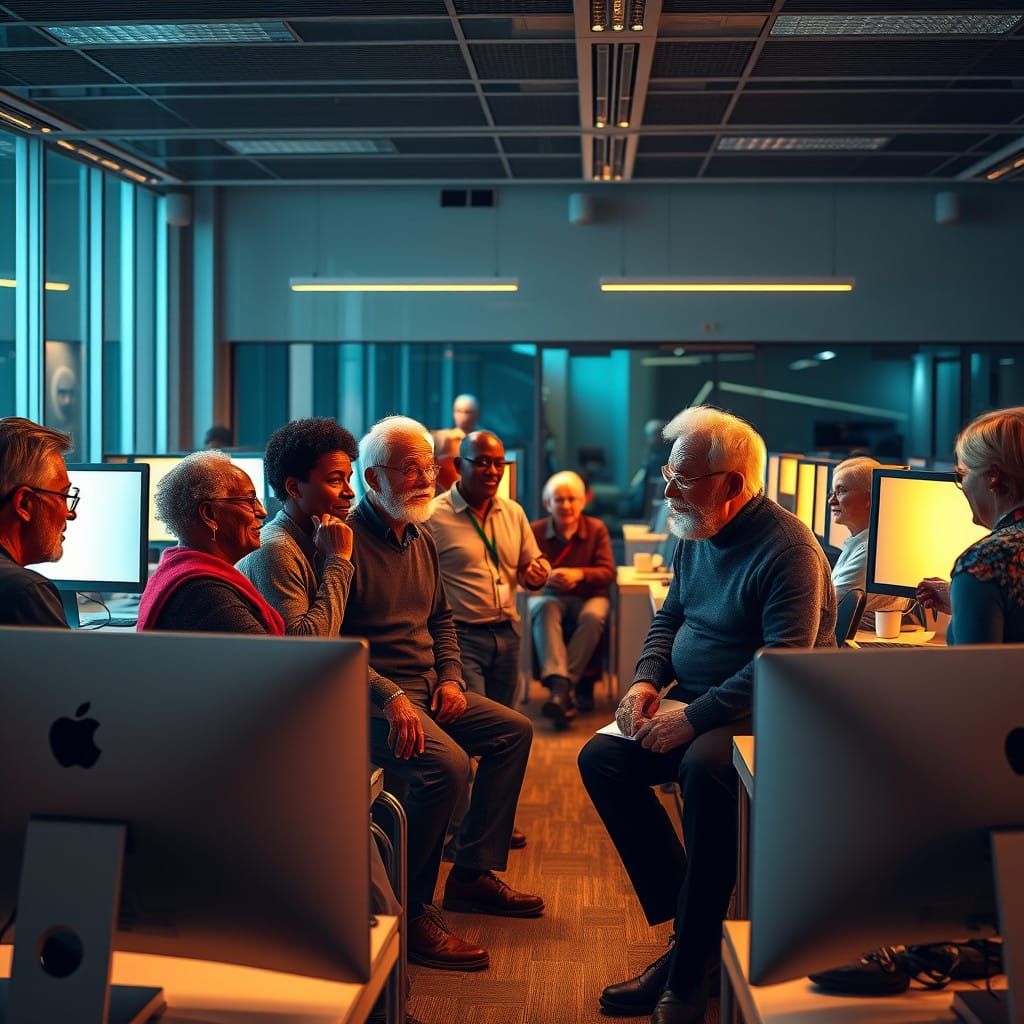 Diverse Seniors Engage in Computer Learning in a Modern Lab