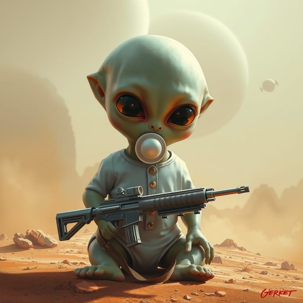 Baby Alien Gunslinger on Barren Planet, Matte Painting