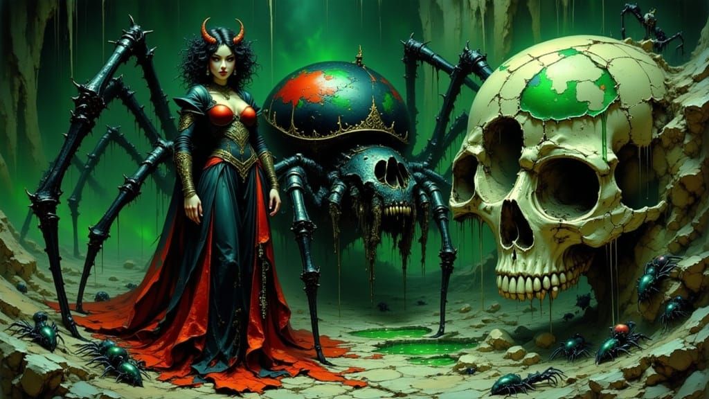 Spider Queen with Gothic Skull and Baroque Details