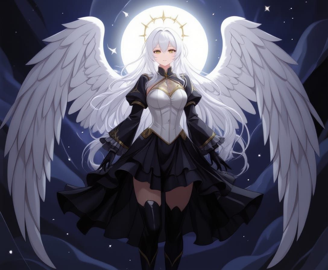 Elegant Angel Gabriel with Golden Eyes and Gothic Dress