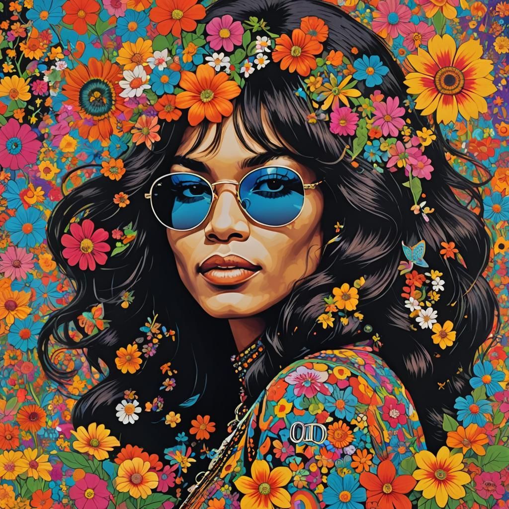Flower Power Poster Art in Psychedelic Sixties Style