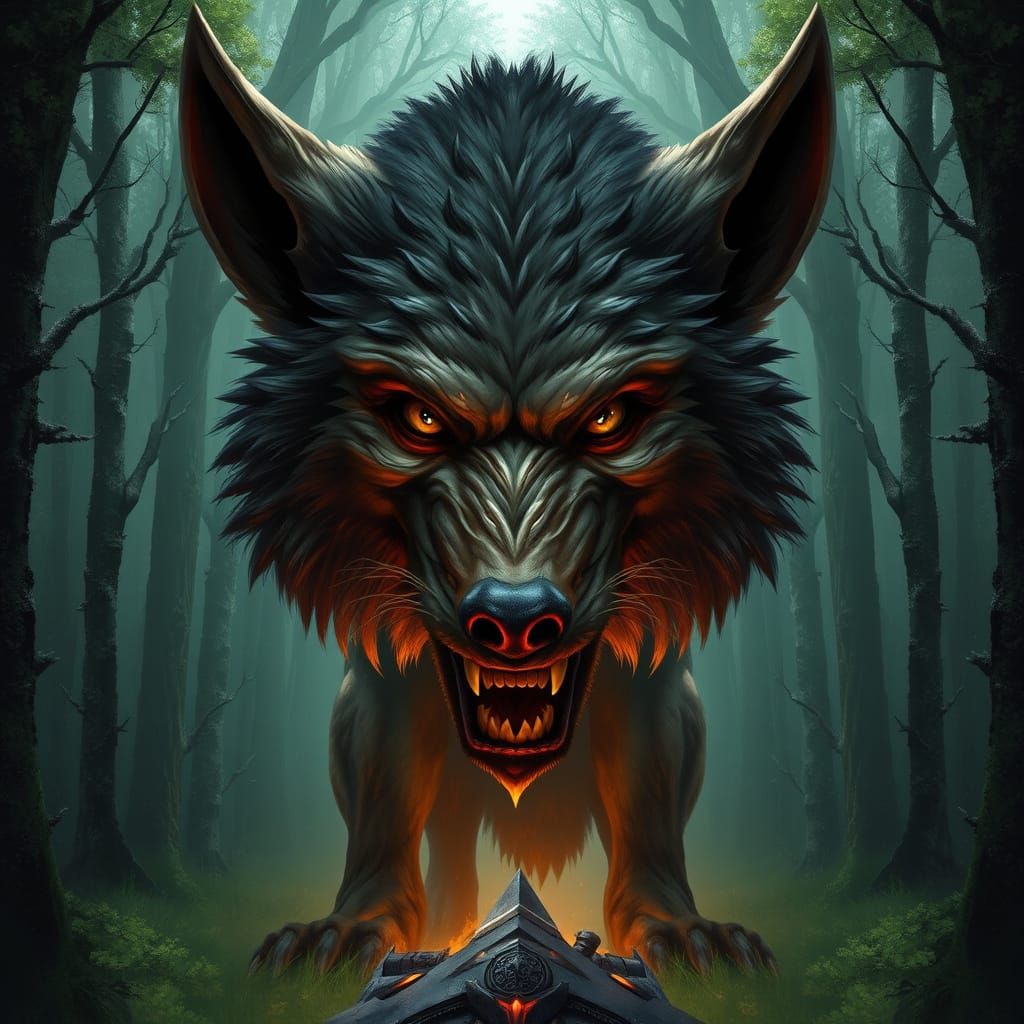 Majestic Symmetrical Werewolf in Epic Fantasy Art