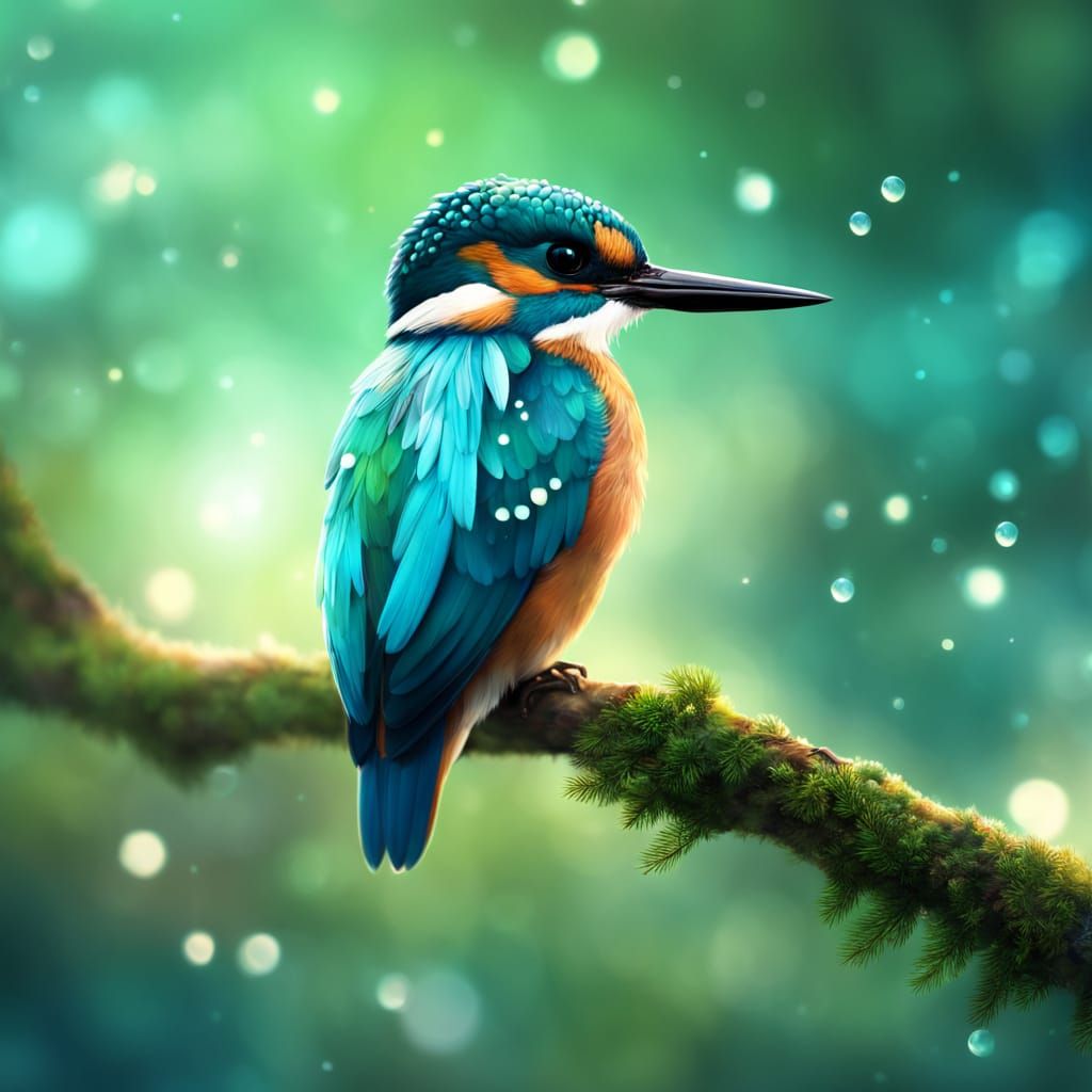 Manga-Inspired Kingfisher in Dreamy Watercolor Style