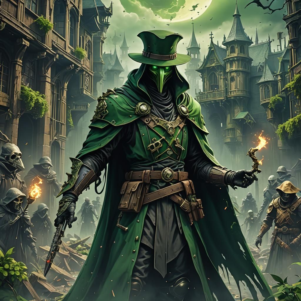 Anime Plague Doctor in Doom Green Palette