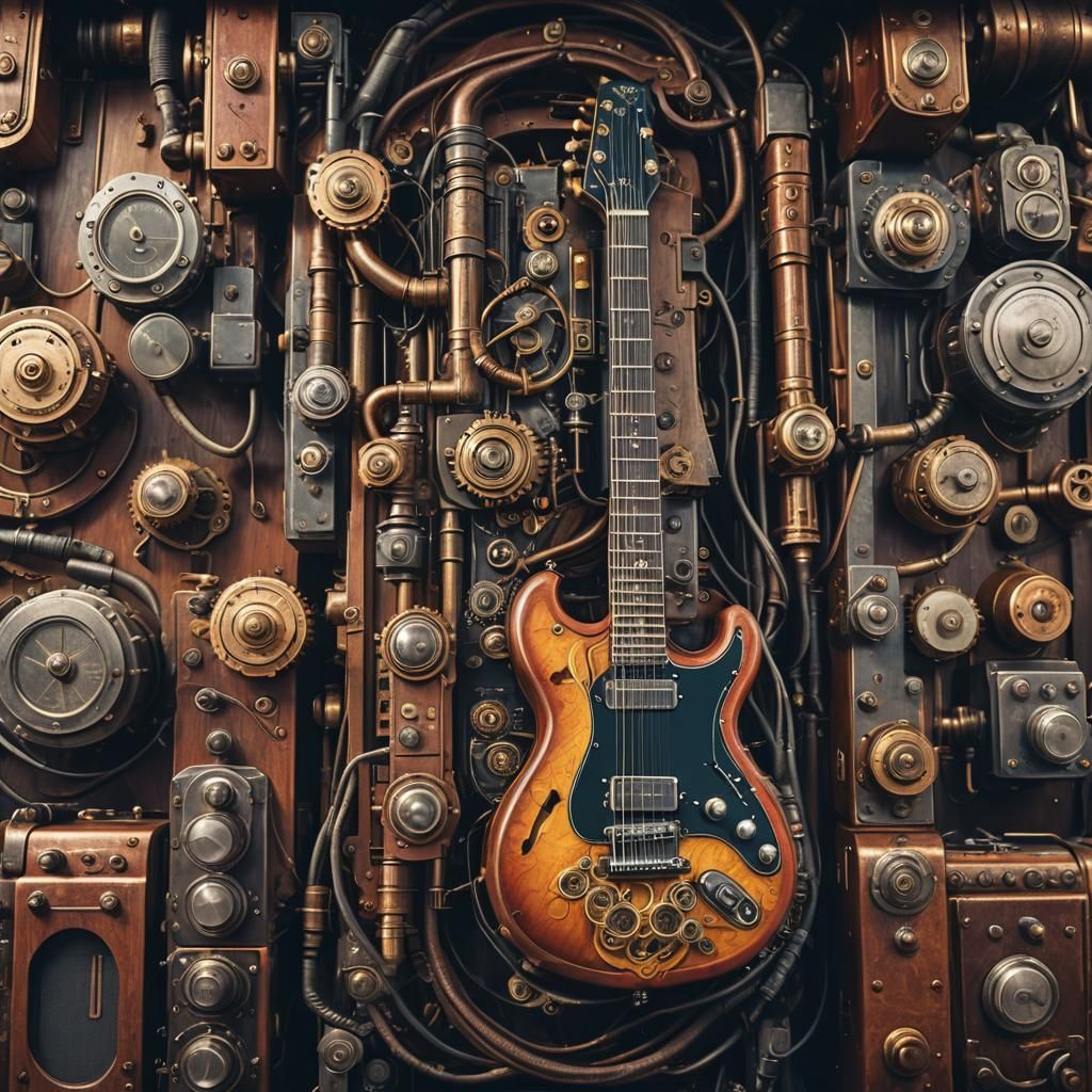 Steampunk Electric Guitar with Vintage Engine