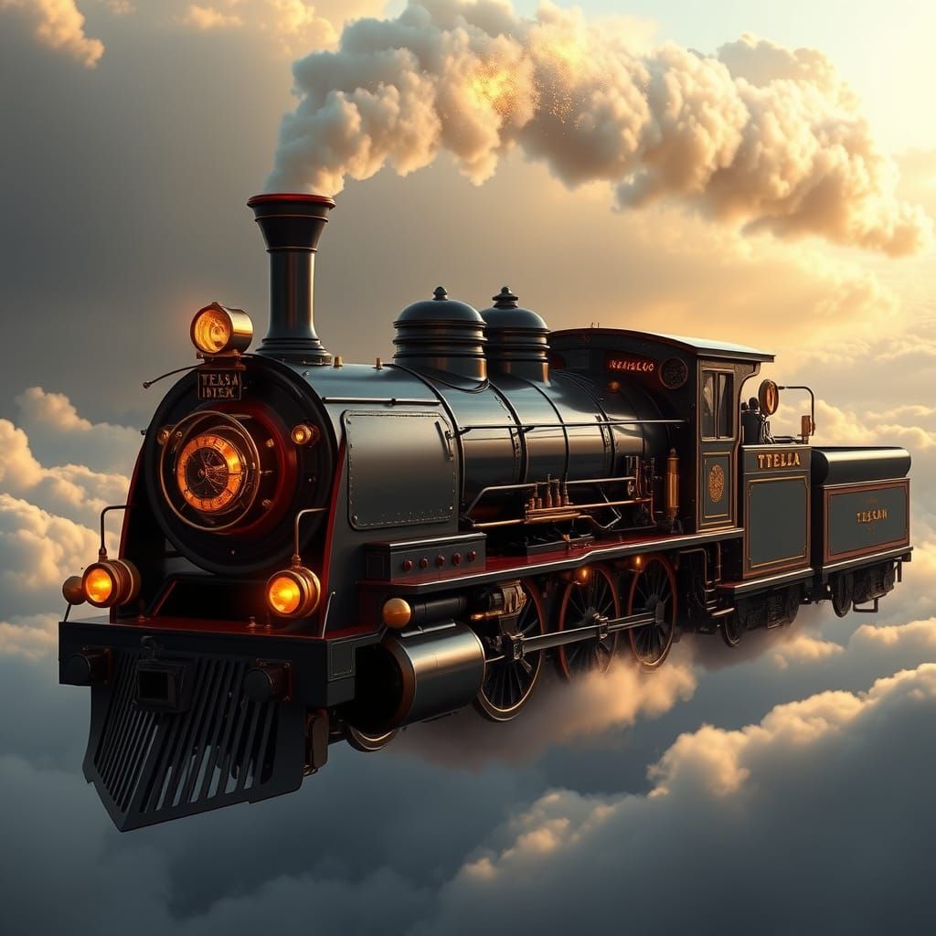 Vintage-Inspired Flying Steam Train in Steampunk Style